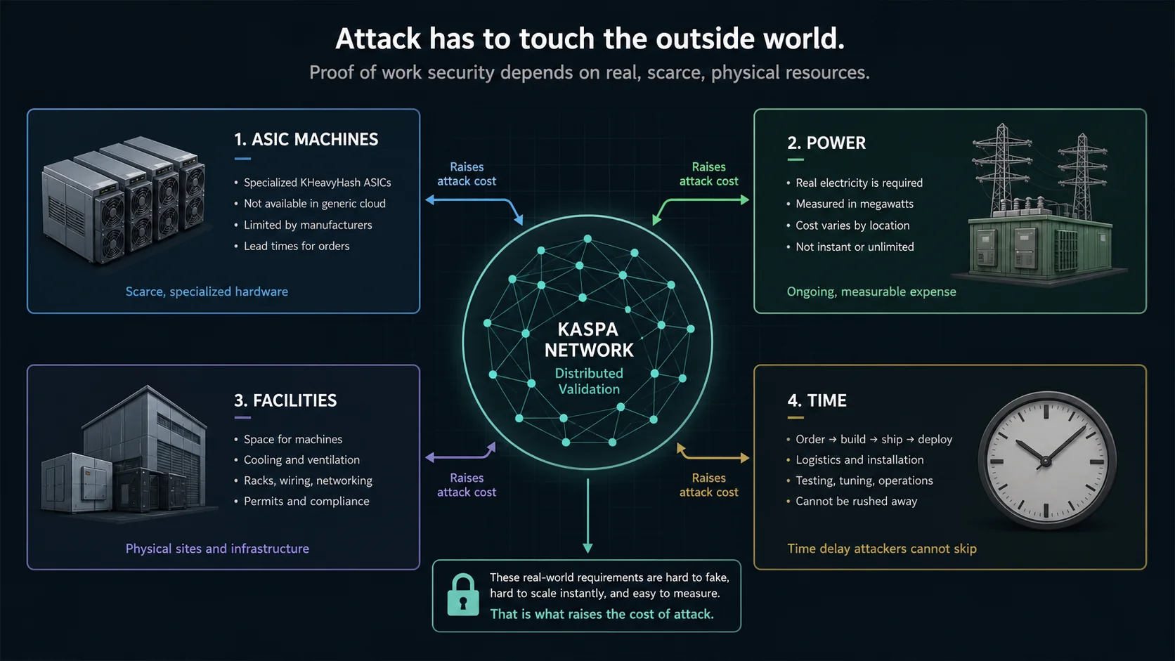 Diagram of attack cost touching ASIC machines, power, facilities, and time