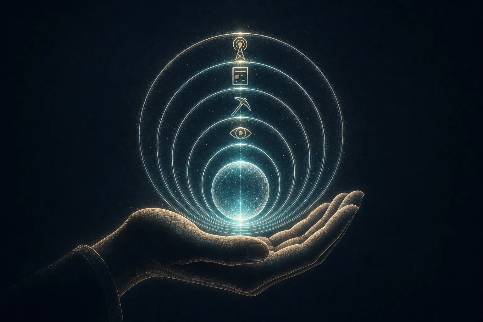 Concentric rings of icons held in an open palm.